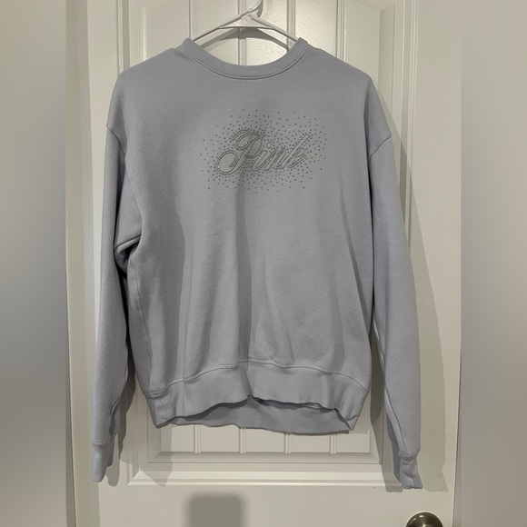 VS PINK Ivy Fleece Classic Bling Crew Sweatshirt – Light Blue, Size Medium - Picture 5 of 10